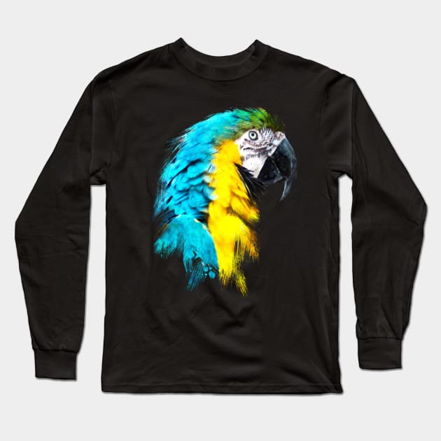 Dramabite Watercolor blue yellow macaw ara parrot artsy artistic painting Long Sleeve T-Shirt by dramabite